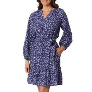 Draper James Blue Floral Dress Women’s Long Sleeve Tie Waist Size XXL